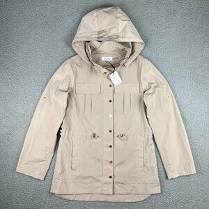 Calvin Klein Jacket Women Small Beige Tan Trench Coat Rain Windbreaker Hooded 4